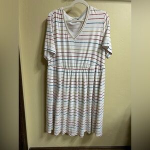 BloomChic 18-20W white dress with colorful stripes